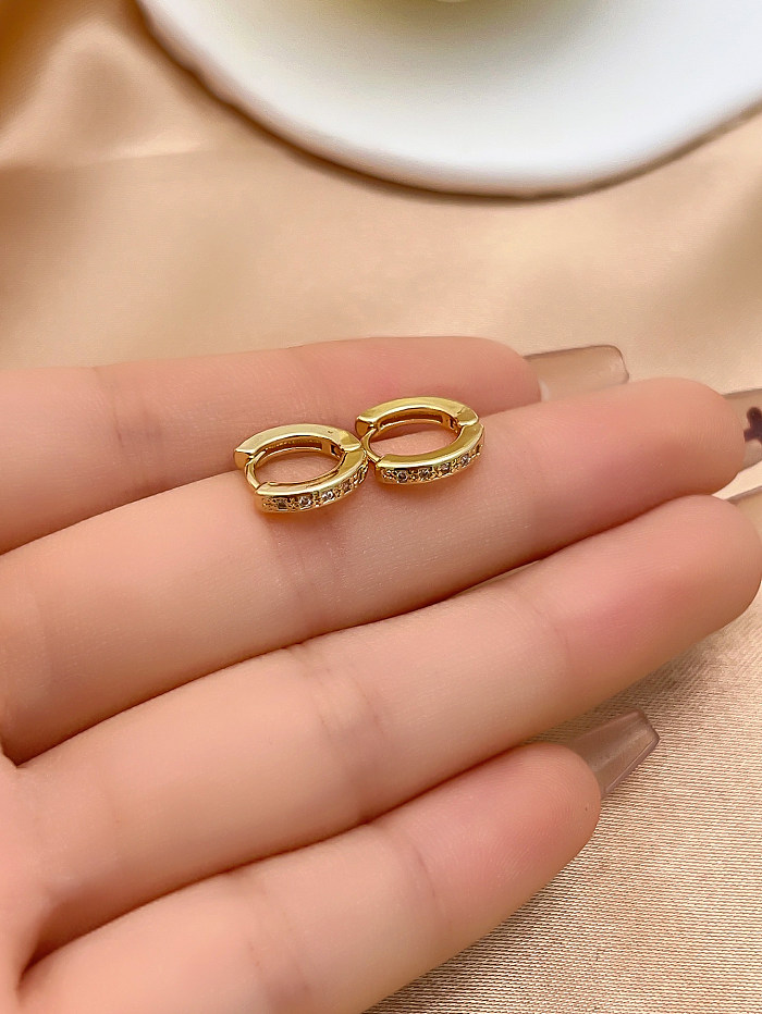 1 Pair Casual Simple Style Round Plating Inlay Copper Zircon White Gold Plated Gold Plated Hoop Earrings