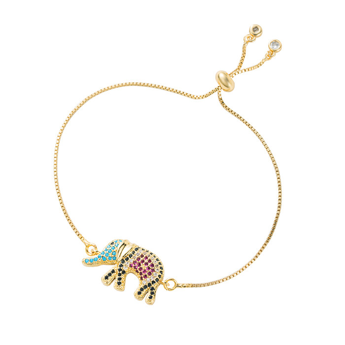 Elegante mão de Fátima elefante cobre banhado a ouro pulseiras de zircão 1 peça