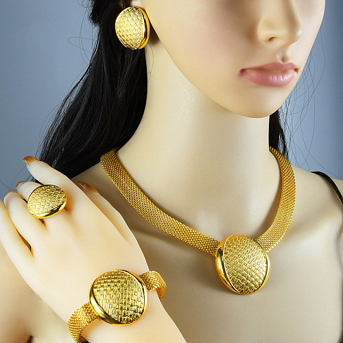 Estilo étnico redondo gotas de água losango cobre banhado a ouro pulseiras brincos colar