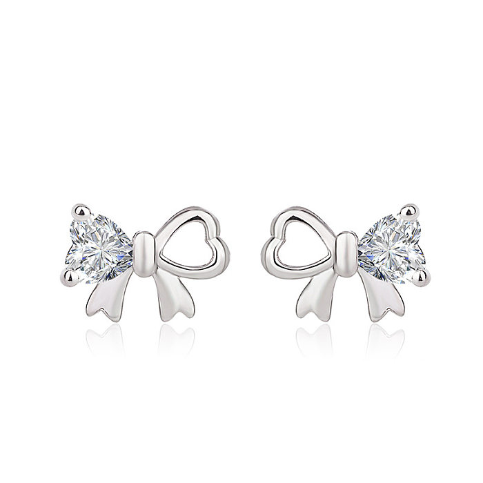 Simple Style Bow Knot Copper Plating Zircon Ear Studs 1 Pair