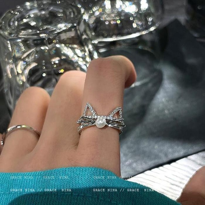 Simple Style Butterfly Copper Butterfly Inlay Zircon Open Ring