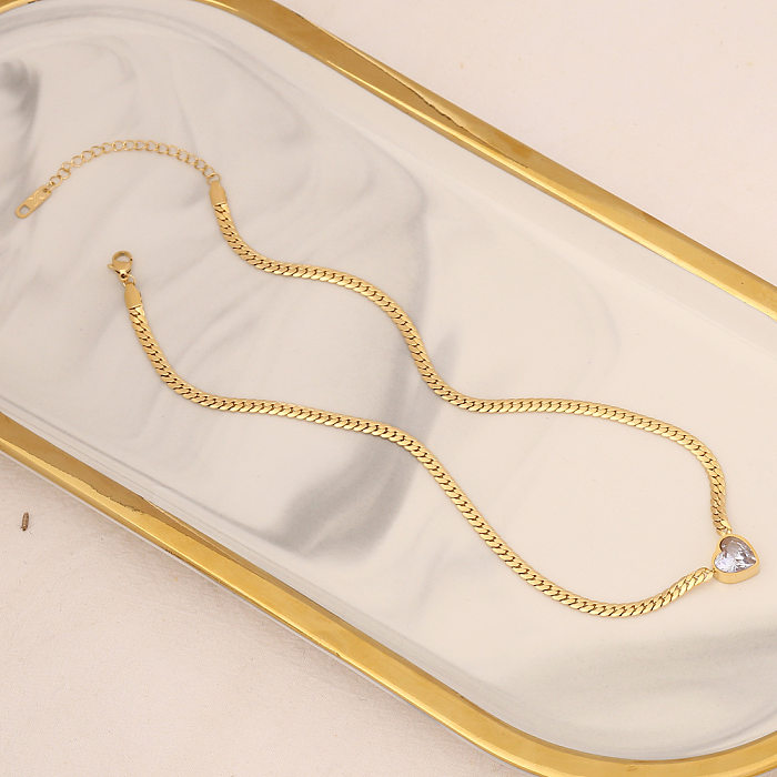 Mode coeur forme acier inoxydable placage incrustation pierres précieuses artificielles Bracelets collier 1 pièce