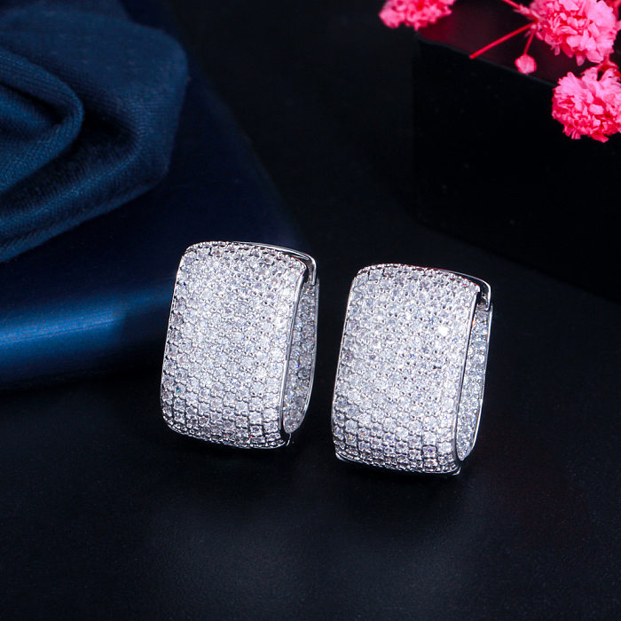 1 Pair Elegant Classic Style Square Plating Inlay Copper Artificial Gemstones Rose Gold Plated White Gold Plated Rhodium Plated Ear Studs