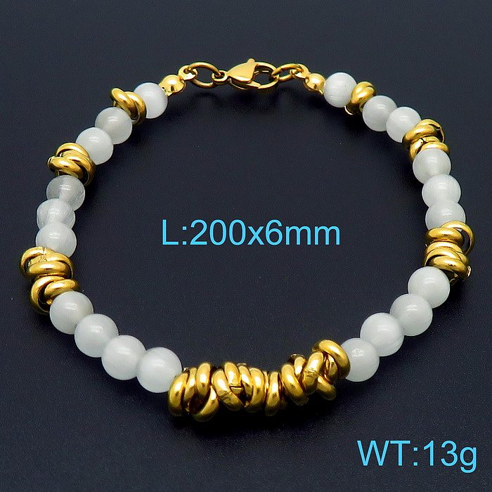 Fashion Geometric Stainless Steel Beaded Opal Bracelets Necklace 1 Piece