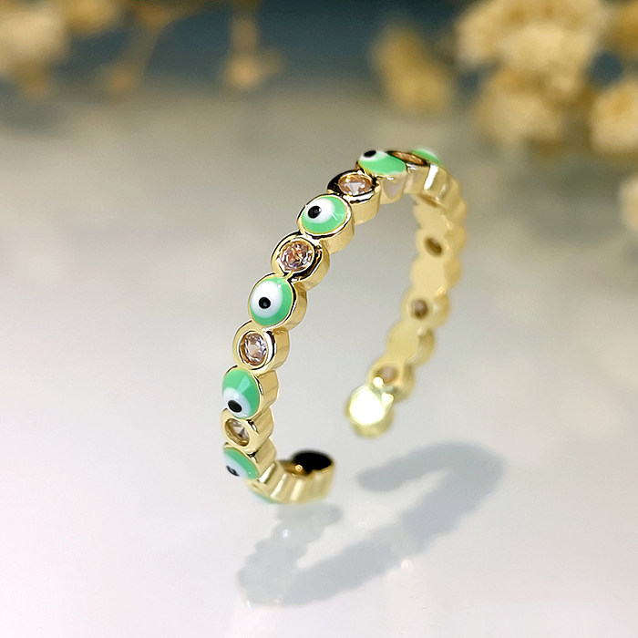 Moda jóias anel de cobre micro-incrustado zircão branco olho cor gotejamento anel de óleo