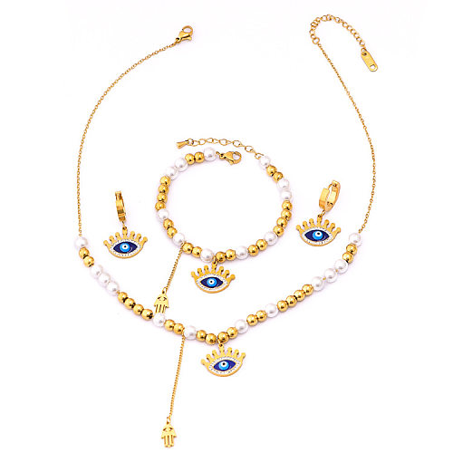 Exaggerated Eye Titanium Steel Plating Inlay Artificial Gemstones Bracelets Earrings Necklace