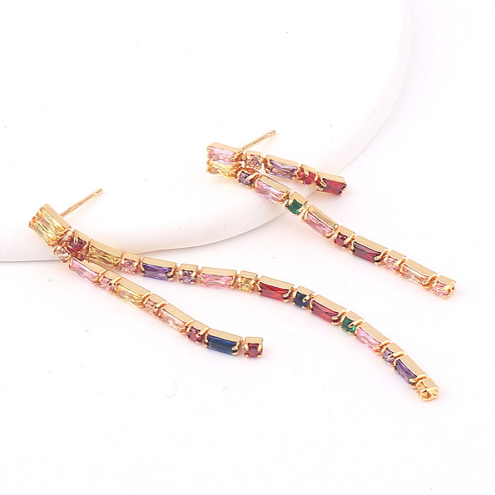 Simple Style Tassel Copper Earrings Plating Zircon Copper Earrings