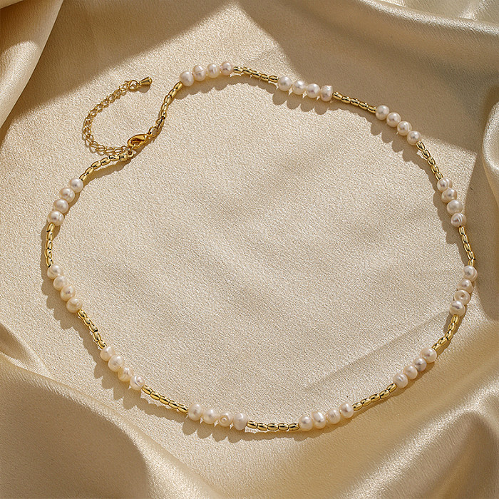 Schlichte, runde Halskette mit Kupferperlen und 18-Karat-Vergoldung