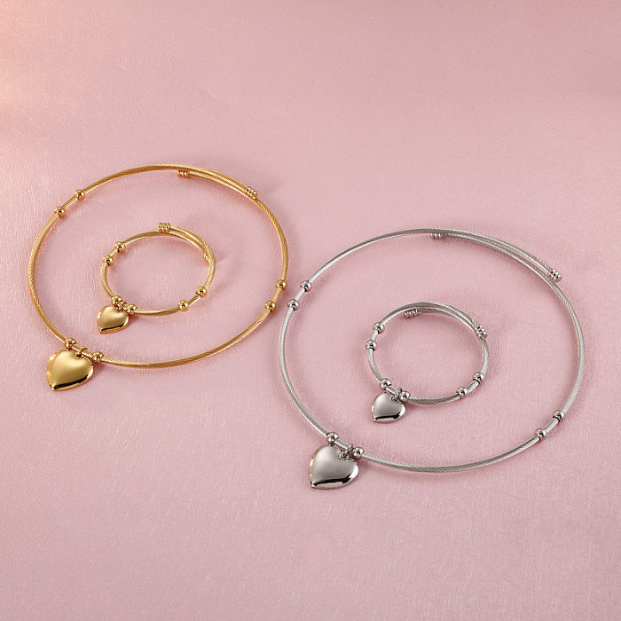 New Fashion Stainless Steel Heart-shaped Open Bracelet Two-piece Set Wholesale jewelry
