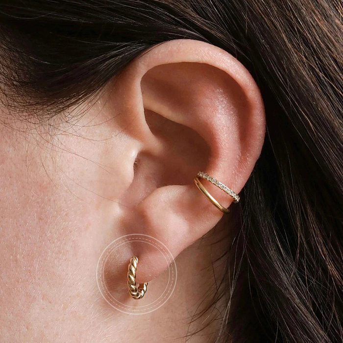 Boucles d'oreilles minimalistes torsadées en cuivre plaqué or, version coréenne