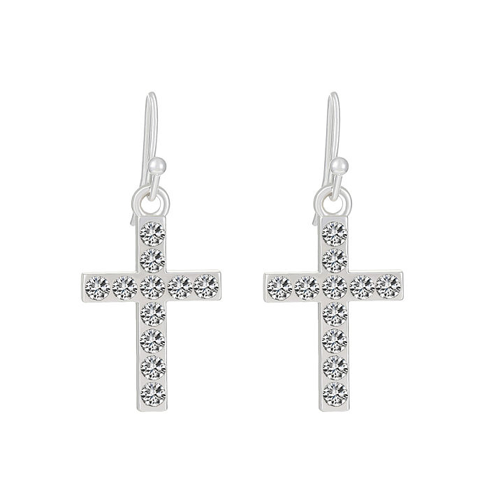 Boucles d'oreilles en forme de cœur et de croix, plaqué cuivre, diamant artificiel, 1 paire