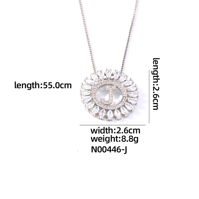 Casual Simple Style Shiny Round Letter Copper Plating Inlay Zircon White Gold Plated Pendant Necklace