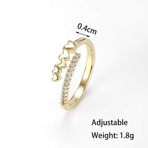 Modern Style Heart Shape Copper Plating Inlay Zircon Open Rings