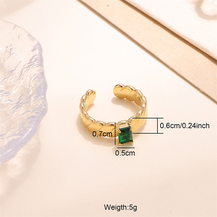 Glam Shiny Square Stripe Stainless Steel Plating Inlay Zircon 18K Gold Plated Open Rings