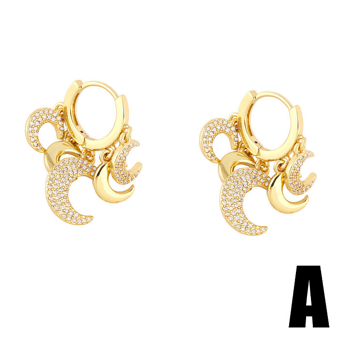 Fashion Hollow Heart-shaped Earrings Creative Moon Copper Drop Earrings