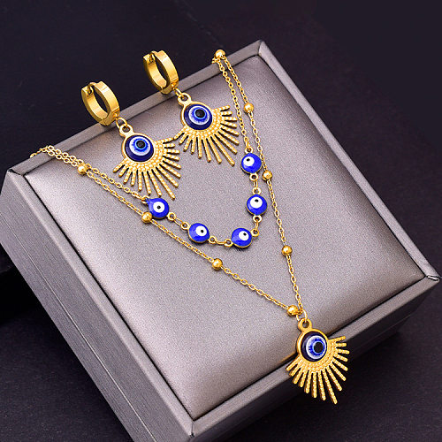 Hip-Hop Devil'S Eye Titanium Steel Plating Gold Plated Earrings Necklace