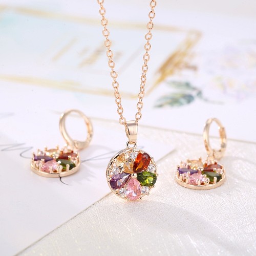 Simple Style Round Flower Copper Plating Inlay Zircon Earrings Necklace