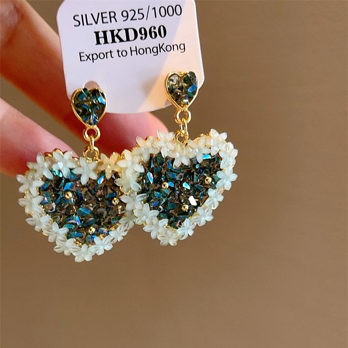 1 Pair Elegant Heart Shape Inlay Copper Artificial Gemstones Drop Earrings