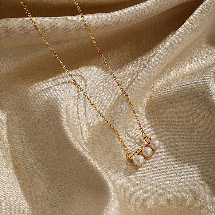 IG Style Simple Style Round Copper Plating Inlay Freshwater Pearl Zircon 18K Gold Plated Necklace