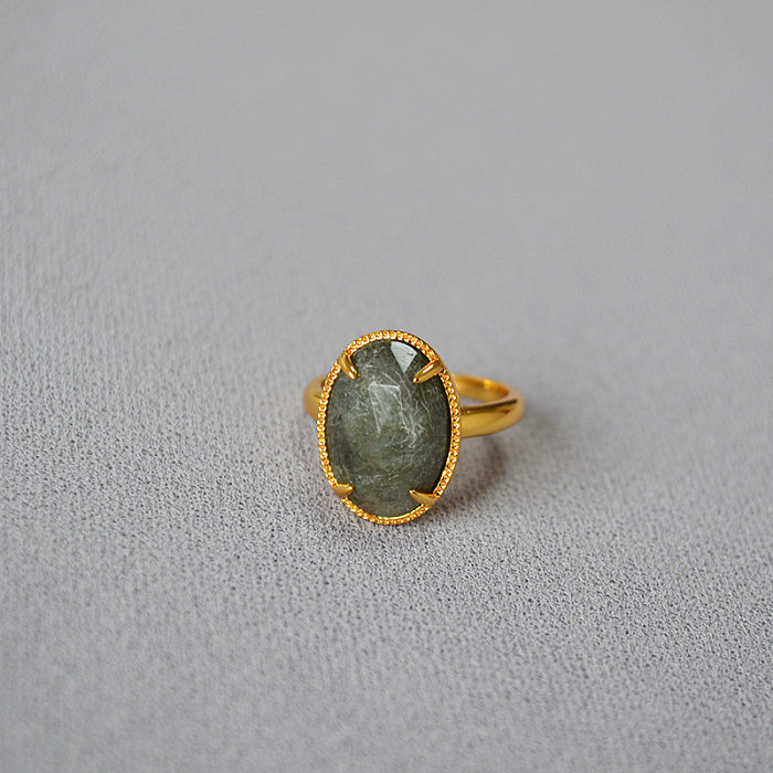 Offener Ring aus Naturstein mit geometrischer Verkupferung im Vintage-Stil