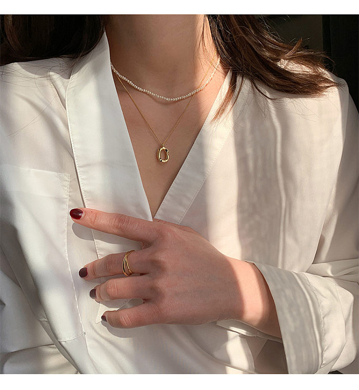 Chaîne de clavicule en forme de beignet ovale Simple, collier de conception de Niche à motif irrégulier