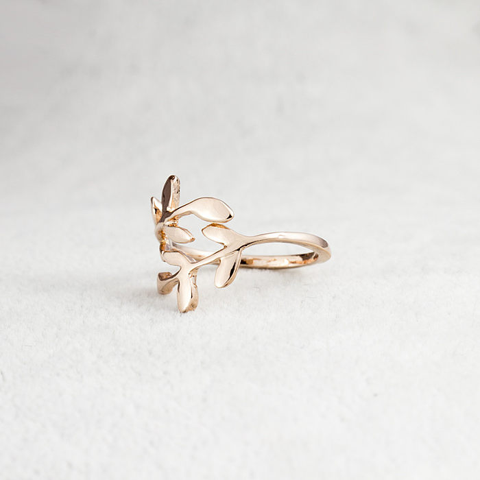 Retro Simple Style Streetwear Leaf Copper Open Ring