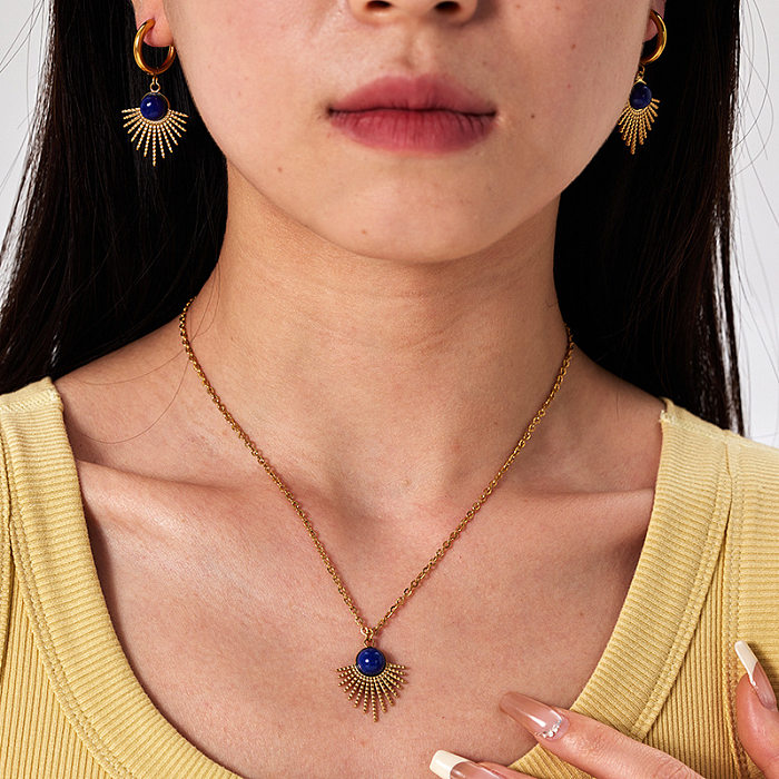 Klassischer Stil Blatt-Edelstahl-Titanstahl-Beschichtung vergoldete Ohrringe Halskette