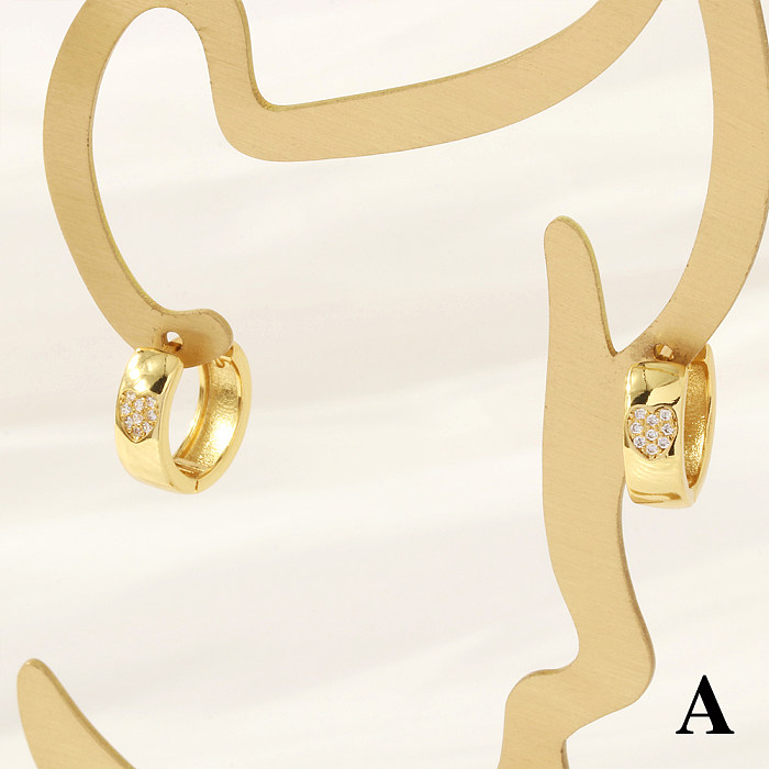 1 Pair Simple Style Cross Devil'S Eye Heart Shape Plating Inlay Copper Zircon 18K Gold Plated Hoop Earrings