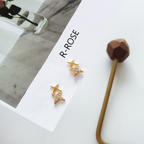 1 Pair Simple Style Star Copper Plating Inlay Artificial Gemstones Ear Studs