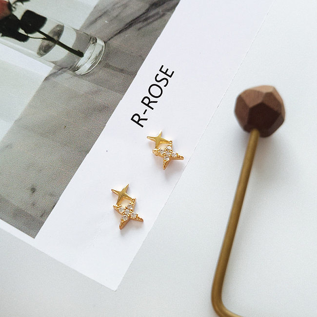 1 paire de clous d'oreilles en pierres précieuses artificielles, Style Simple, étoile plaquée cuivre, incrustation