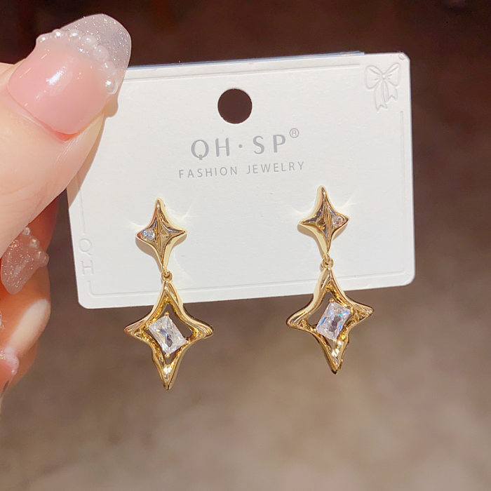 1 Paar einfache koreanische Art-Stern-Plating-Inlay-Kupfer-Zirkon-Tropfen-Ohrringe
