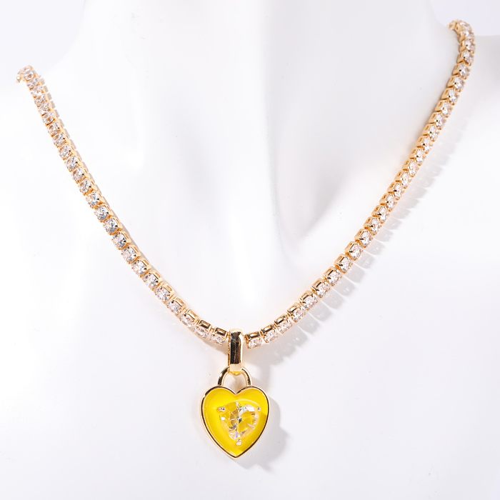 Casual Simple Style Heart Shape Brass Plating Inlay Zircon 18K Gold Plated Pendant Necklace