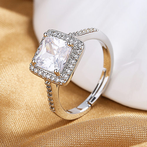 1 Piece Luxurious Square Copper Inlay Zircon Open Ring