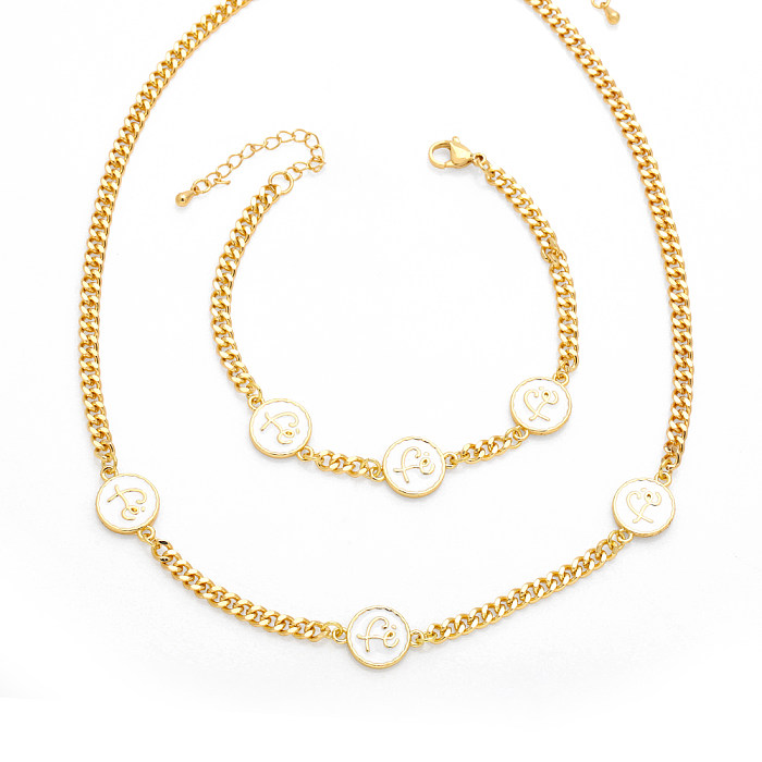Modern Style Letter Copper Plating 18K Gold Plated Bracelets Necklace