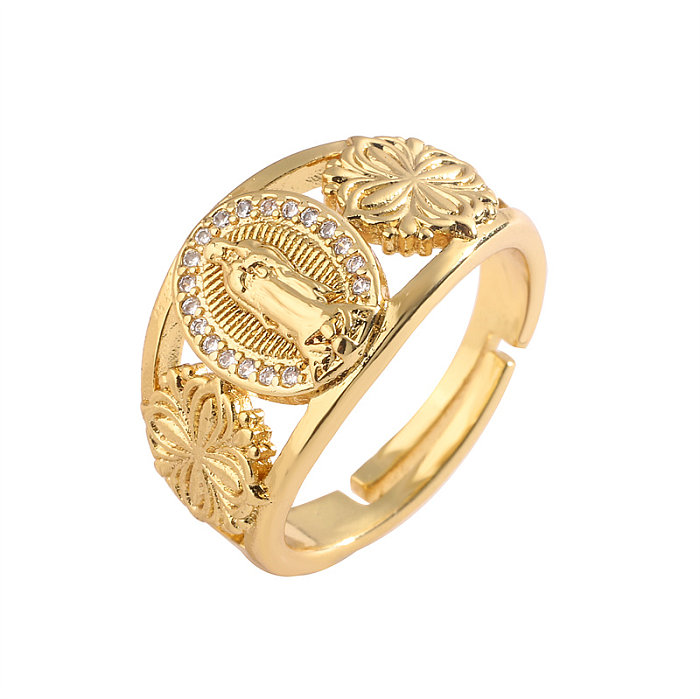 Luxuriöse Retro-Porträt-Oval-Herzform-Verkupferungs-Inlay-Zirkon-vergoldete offene Ringe