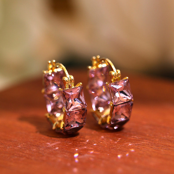 1 Pair Streetwear Korean Style Geometric Inlay Copper Zircon Earrings