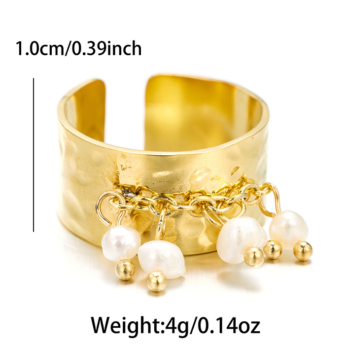 Anéis abertos banhados a ouro 18K com borla estilo vintage em aço inoxidável