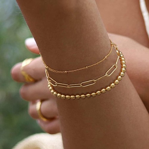 Simple Style Solid Color Copper Plating Inlay Zircon 18K Gold Plated Bracelets