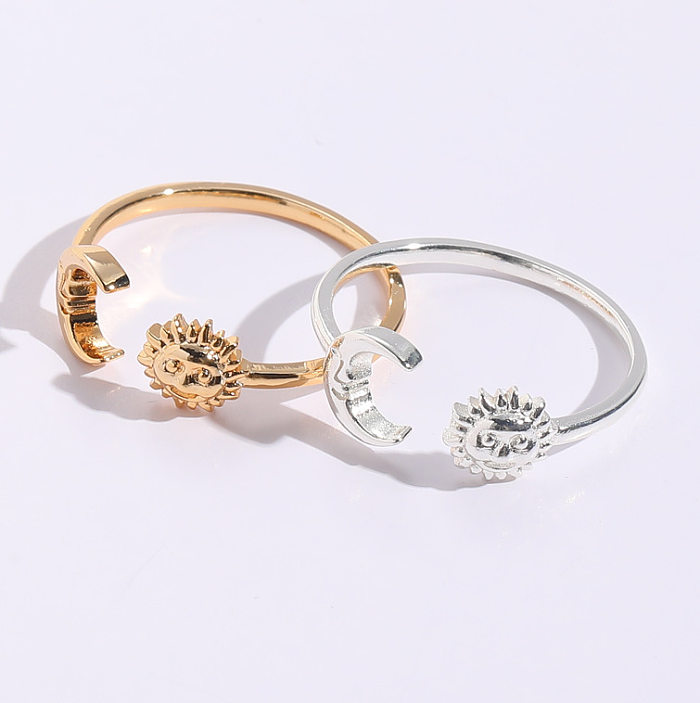 Anillo abierto Sun Moon para hombres y mujeres, anillo de cobre ajustable para parejas