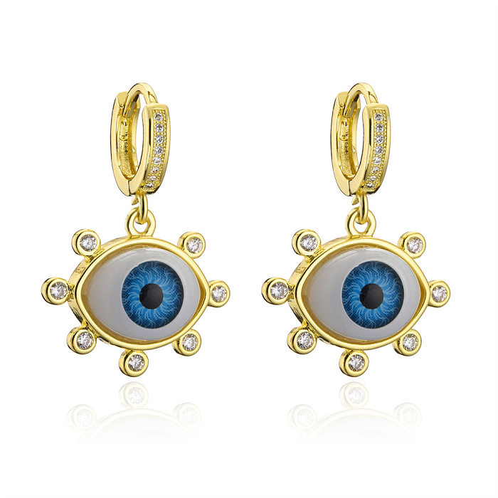 Copper-plated Lady Gold Micro-inlaid Zircon Jewelry 3D Eye Earrings