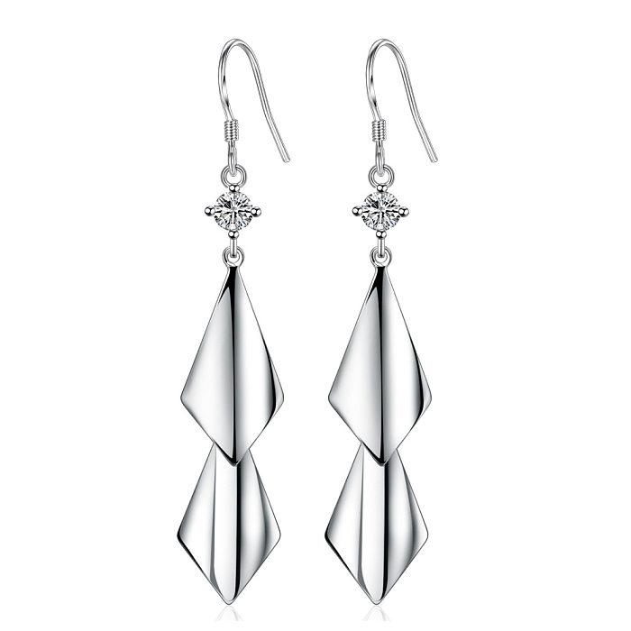 1 Pair IG Style Geometric Inlay Copper Zircon White Gold Plated Drop Earrings