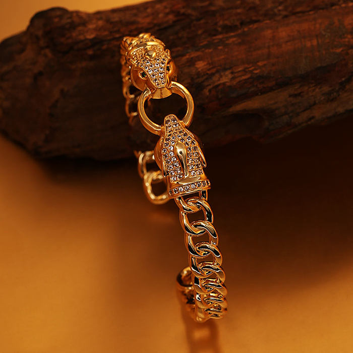 Bracelet en Zircon avec incrustation de cuivre à tête de léopard à la mode