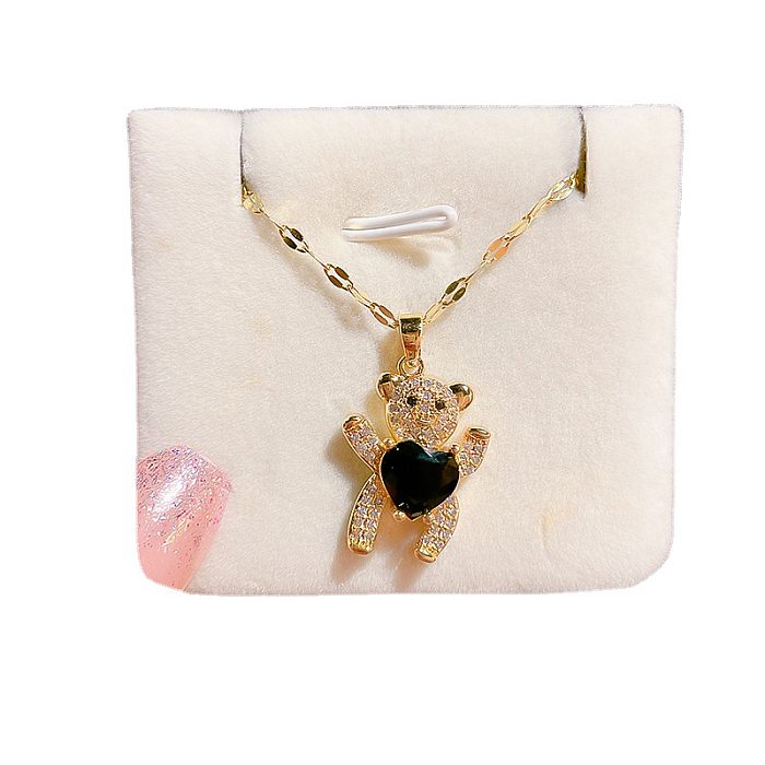 Real Gold Electroplated Bear Love Imitation Jade Necklace Trendy All-Match High-End Sense Fashionable High-End Sense Clavicle Necklace