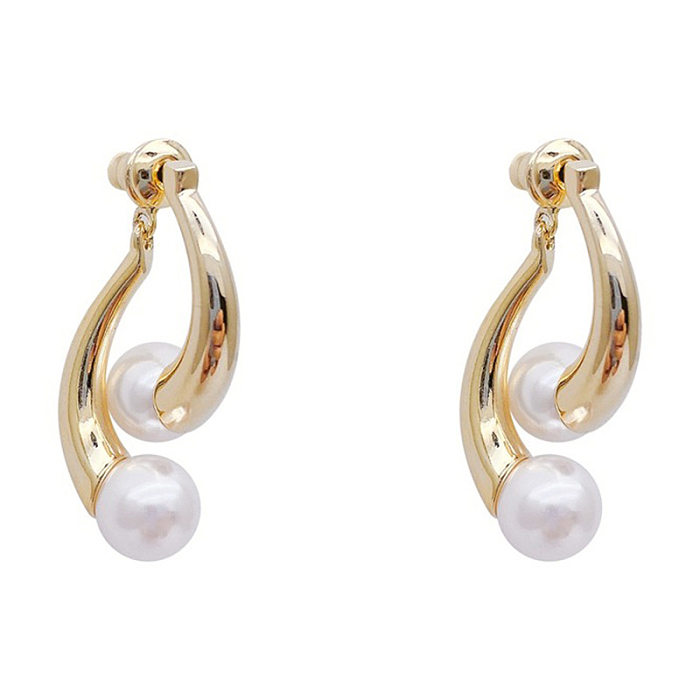 1 Pair Simple Style Curve Plating Inlay Copper Artificial Pearls Ear Studs