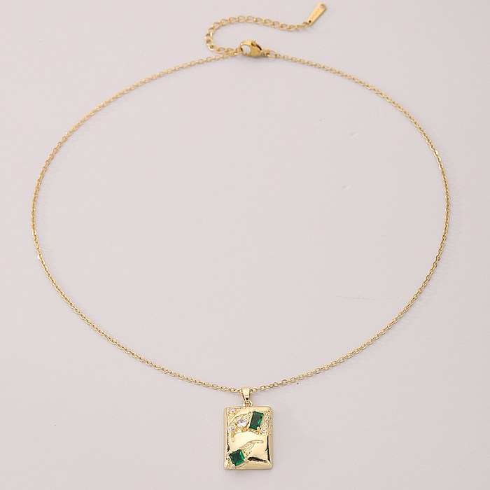 Simple Style Square Copper Plating Inlay Rhinestones Gold Plated Pendant Necklace
