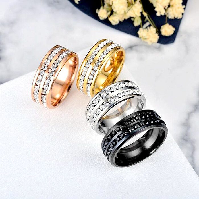 عبر الحدود الأوروبية والأمريكية التيتانيوم الصلب صف مزدوج الماس الكورية الأزياء الفولاذ المقاوم للصدأ خاتم الماس