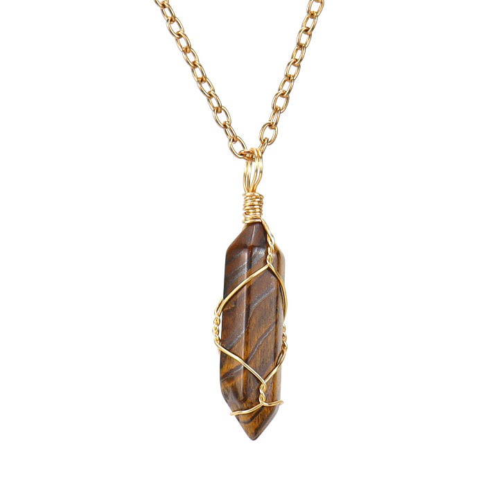 Simple Style Hexagon Prism Natural Stone Copper Handmade Pendant Necklace 1 Piece