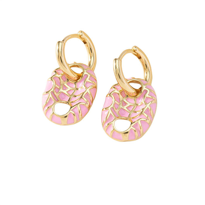 1 Pair Lady Color Block Enamel Plating Copper Drop Earrings