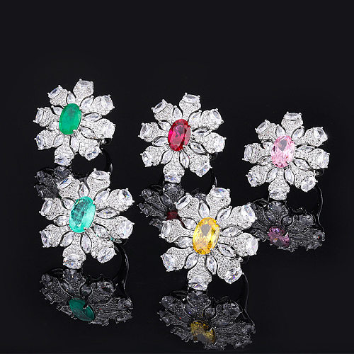 Anéis de pedras preciosas artificiais de cobre luxuoso da flor no volume