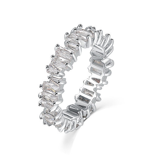 Classic Style Geometric Colorful Copper Plating Inlay Zircon White Gold Plated Rings